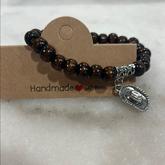 Handmade Brown Beaded Bracelet with Silver Charm - Picture 1 of 3
